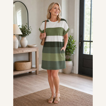Women's Relaxed Striped T-Shirt Dress with Pockets