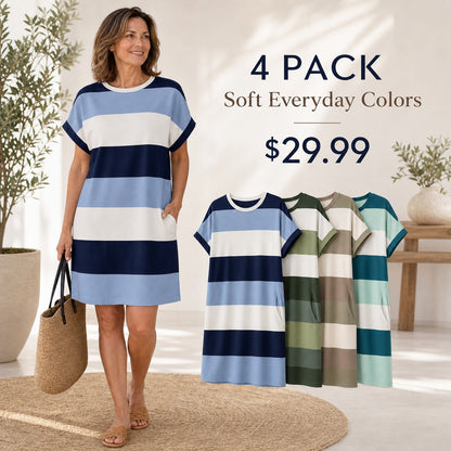 Women's Relaxed Striped T-Shirt Dress with Pockets