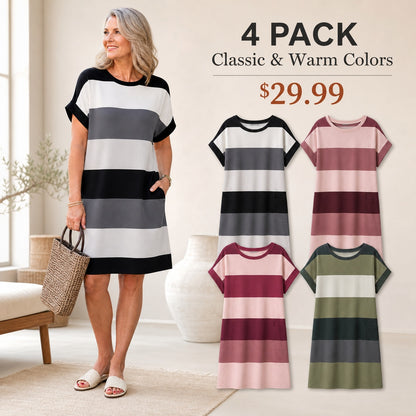 Women's Relaxed Striped T-Shirt Dress with Pockets