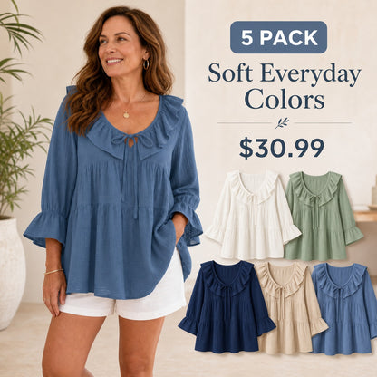 Women's Ruffle Tie-Neck Gauze Tunic Blouse