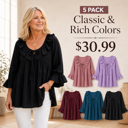 Women's Ruffle Tie-Neck Gauze Tunic Blouse