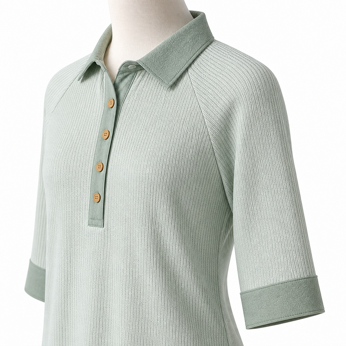 Women's Textured Three-Quarter Sleeve Polo Tunic