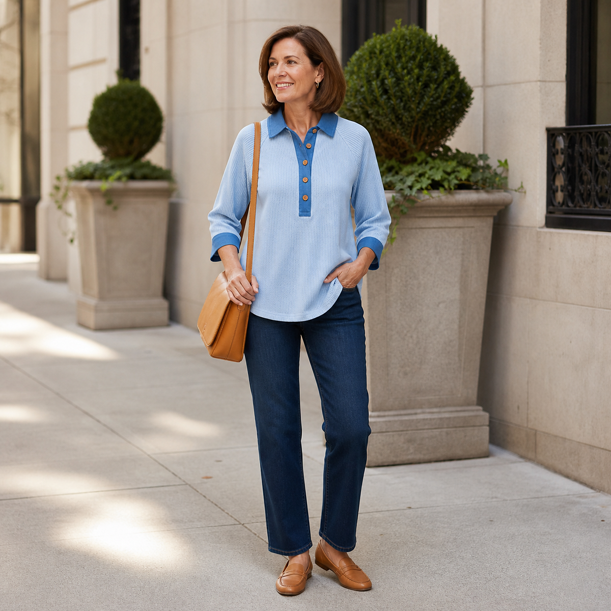 Women's Textured Three-Quarter Sleeve Polo Tunic