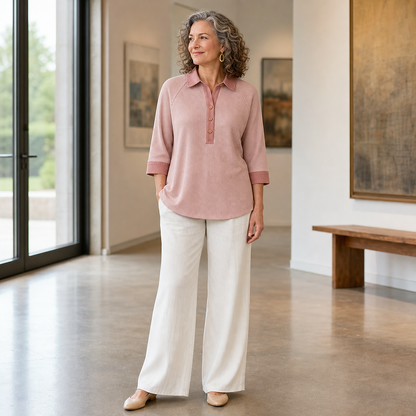 Women's Textured Three-Quarter Sleeve Polo Tunic