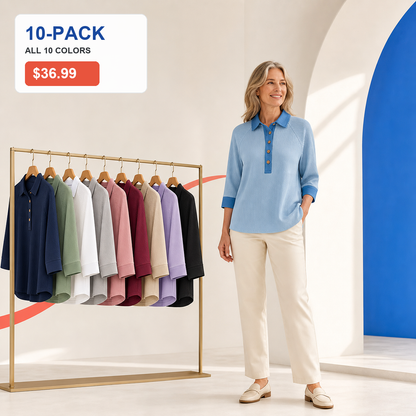 Women's Textured Three-Quarter Sleeve Polo Tunic