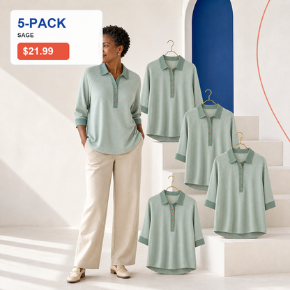 Women's Textured Three-Quarter Sleeve Polo Tunic