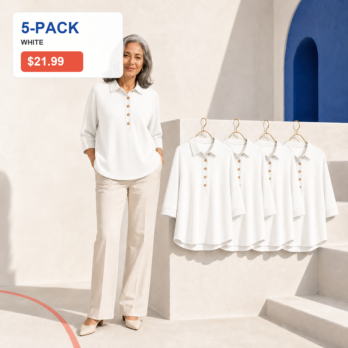 Women's Textured Three-Quarter Sleeve Polo Tunic