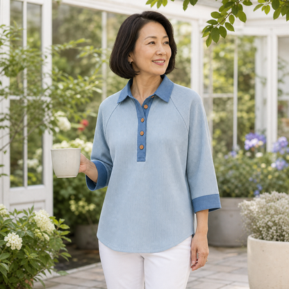 Women's Textured Three-Quarter Sleeve Polo Tunic