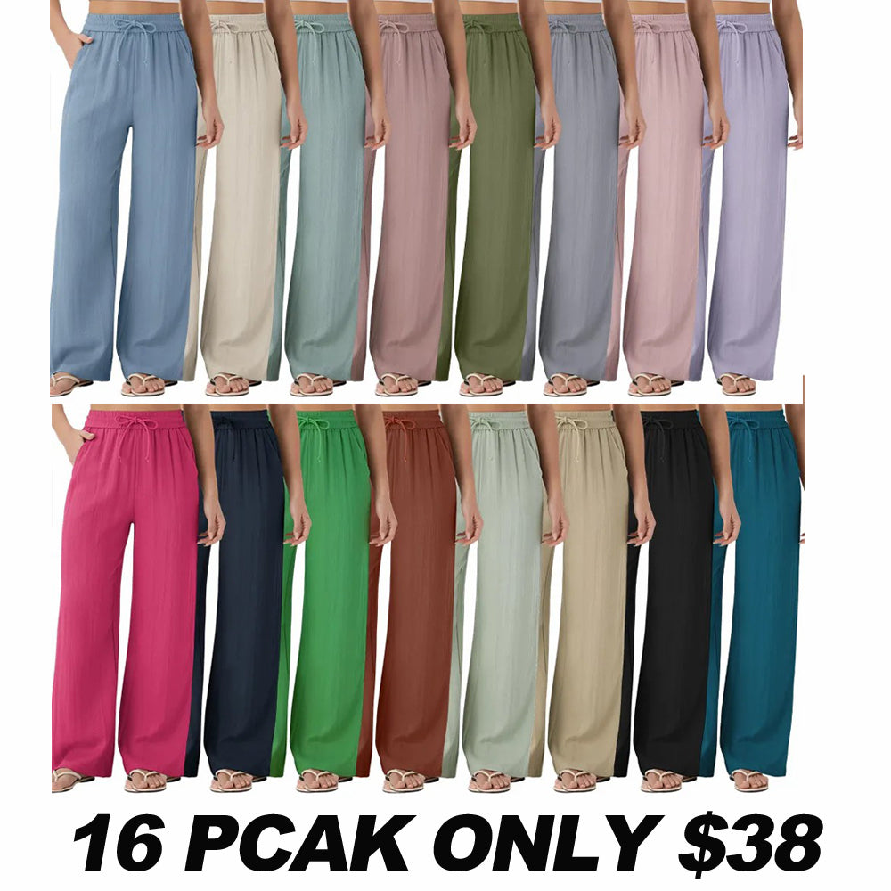 ⏰Clearance Sale⚡16 Pack only $38⚡High Waisted Drawstring Pocket Wide Leg Casual Linen-Feel Pants16 Pack for $38⚡High Waisted Drawstring Pocket Wide Leg Casual Linen-Feel Pants