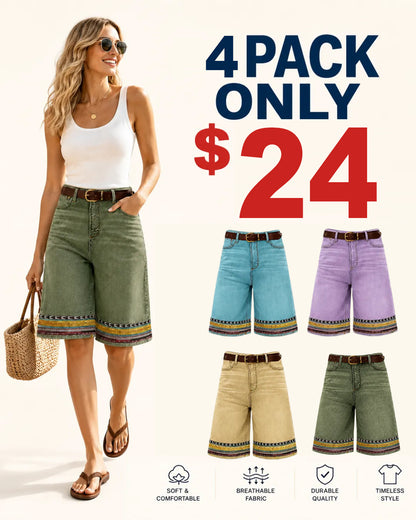 ⏰Clearance Sale⚡16-Pack Only $35⚡Women’s Printed Hem Denim Bermuda Shorts