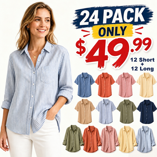 ⏰Clearance Sale⚡24-Pack Only $49.99⚡Women's Lightweight & Breathable Linen Shirt (Short-Sleeve / Long-Sleeve)