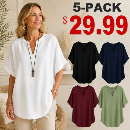🔥Special Offer Event⚡10-Pack for Only $34.99⚡Women’s Loose-Fit Cotton-Linen Short-Sleeve Top with V-Neck and Rounded Hem