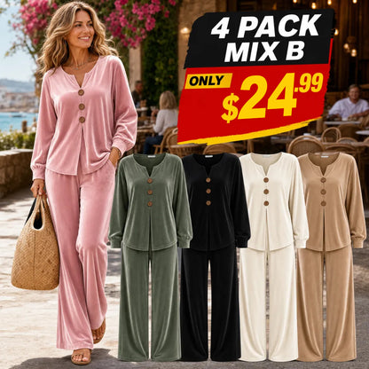 ⏰Clearance Sale⚡12-Pack Only $37.99⚡Women's Velvet Three-Button Two-Piece Lounge Set