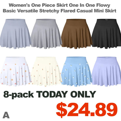 Women's One Piece Skirt One In One Flowy Basic Versatile Stretchy Flared Casual Mini Skirt