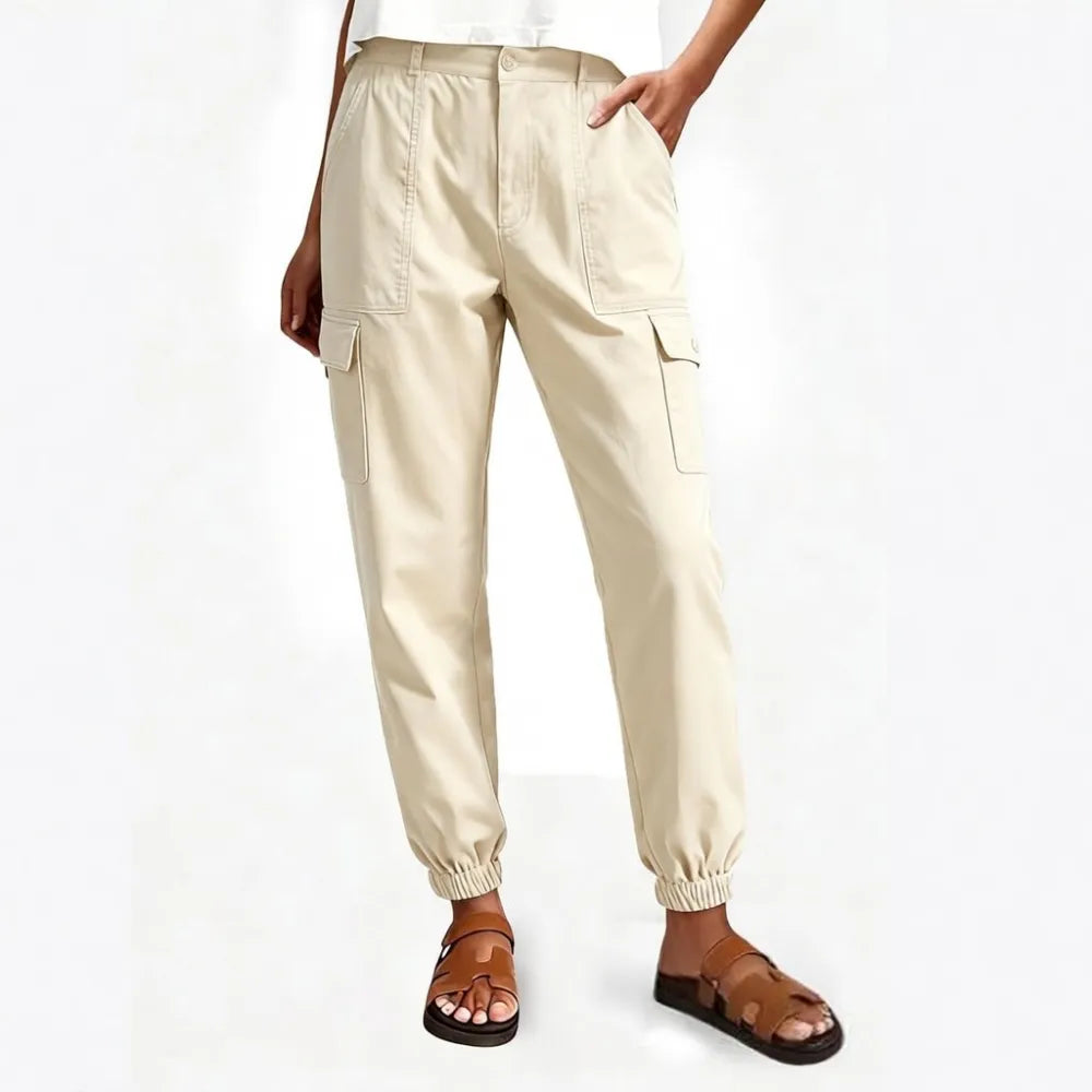 ⚡FINAL SALE⚡ Lightweight Cotton-Blend Cargo Joggers for Women – Elastic Cuff Utility Pants