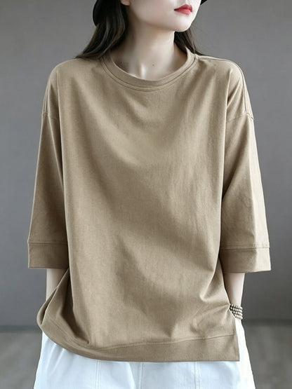 Women's Oversized Cotton Blend 3/4 Sleeve Crew Neck Casual Tee