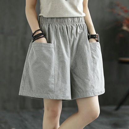 Casual High-Waist Elastic Pocket Shorts – Summer Comfort for Women