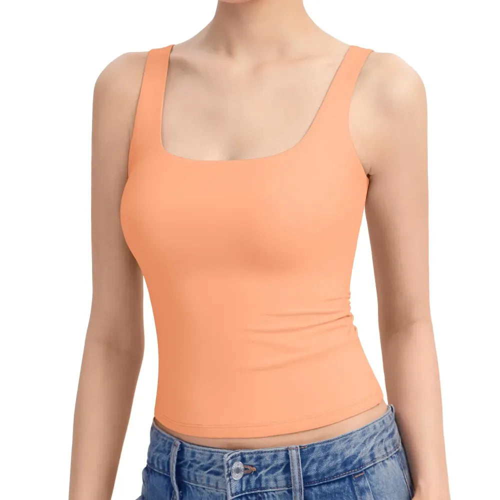 Women Square Neck Double Lined Sleeveless Tank Top Minimalist Casual Basic Tops
