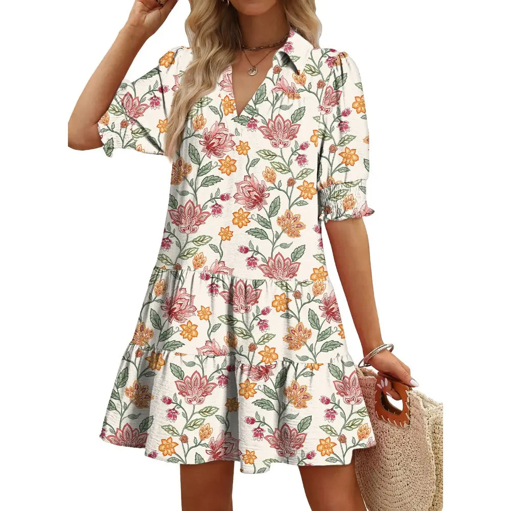 Dokotoo Women's Pleated Midi Summer Dress - V Neck
