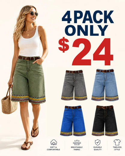 ⏰Clearance Sale⚡16-Pack Only $35⚡Women’s Printed Hem Denim Bermuda Shorts