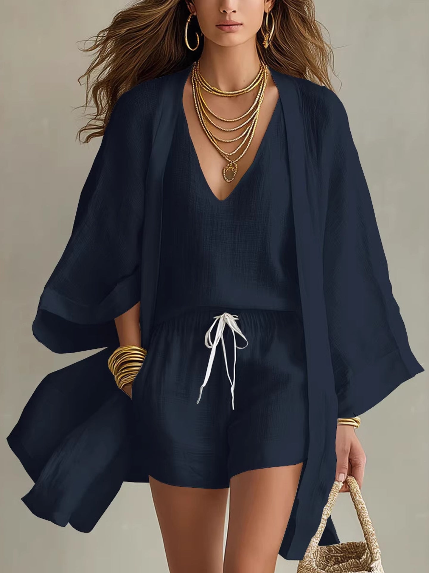 ⏰Clearance Sale⚡6-Pack Only $34.99⚡Women's Minimalist Cotton And Linen Wide-leg Pants Three-piece Set