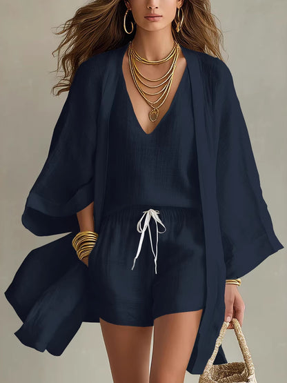⏰Clearance Sale⚡6-Pack Only $34.99⚡Women's Minimalist Cotton And Linen Wide-leg Pants Three-piece Set
