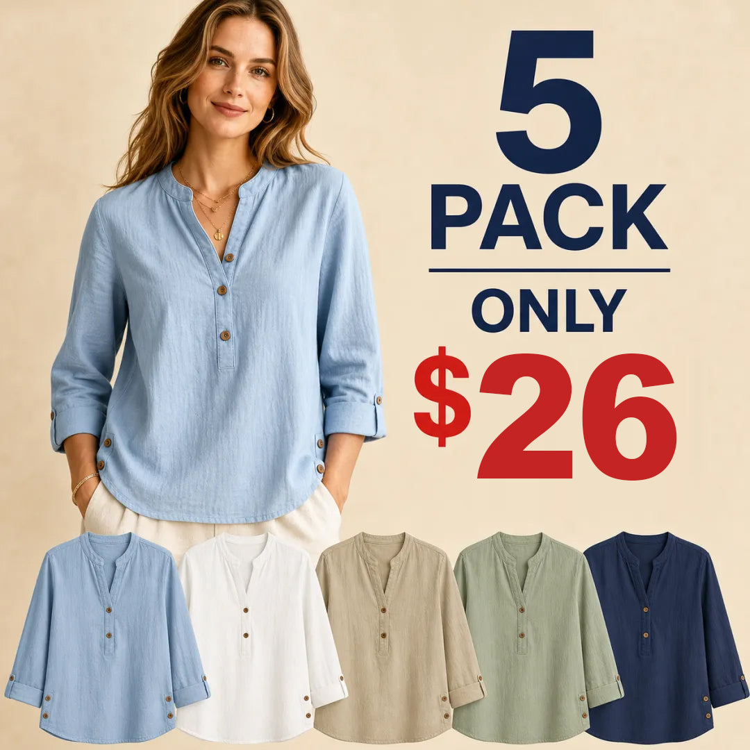 ⏰Clearance Sale⚡10 Pack Only $32⚡Women's Linen Mandarin Collar T-Shirt