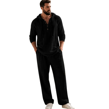⏰Clearance Sale⚡10-Sets Only $37.99 ⚡ Two-Piece Linen Set with Hooded Henley Top and Relaxed Trousers