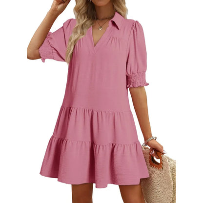 Dokotoo Women's Pleated Midi Summer Dress - V Neck