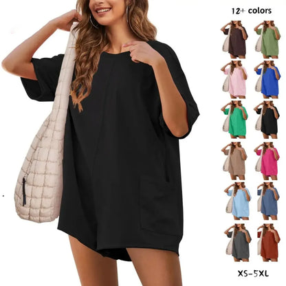💝Women Casual Oversized Athletic Short Sleeve Romper Deep Pocket Loungewear
