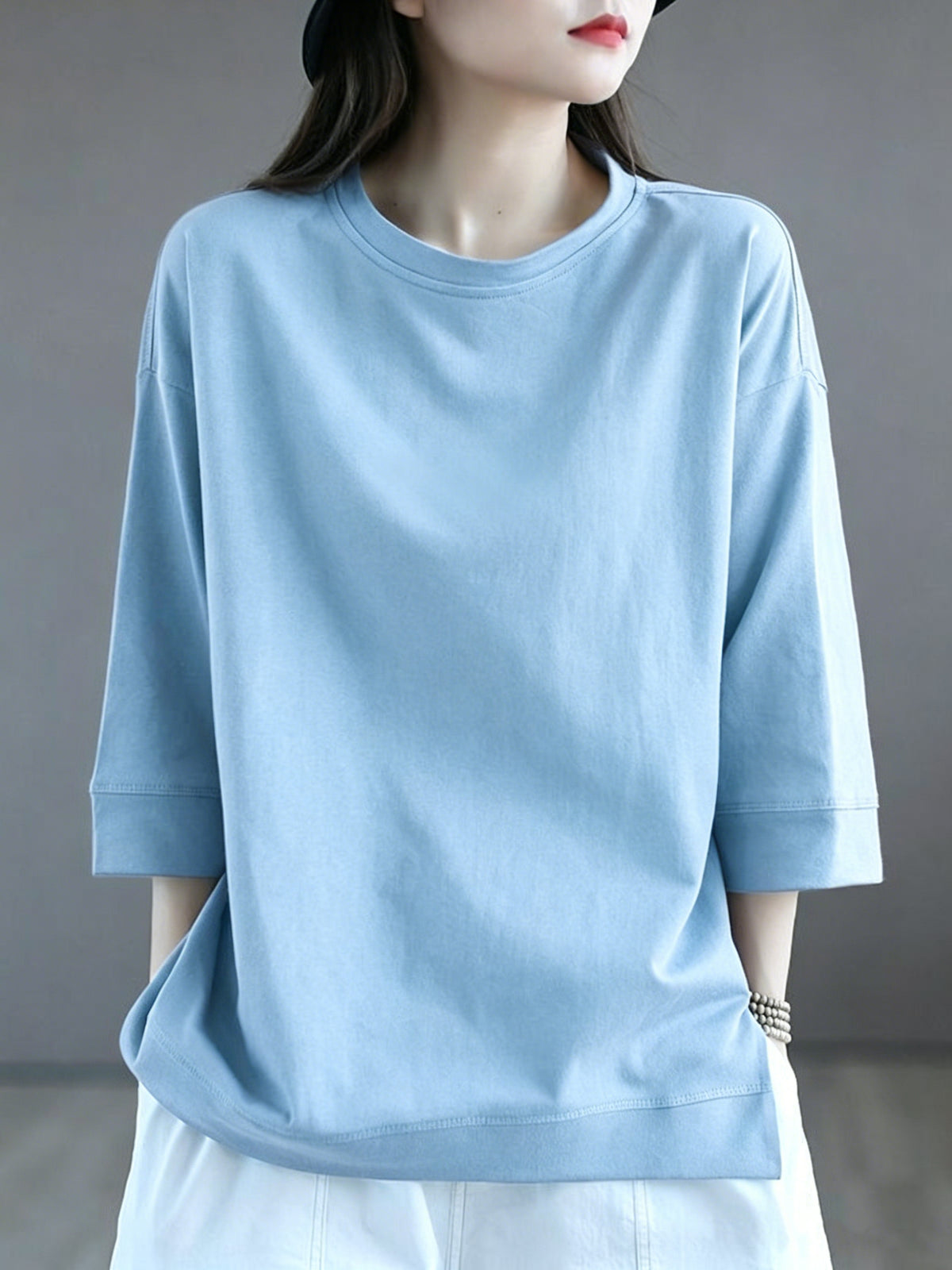Women's Oversized Cotton Blend 3/4 Sleeve Crew Neck Casual Tee