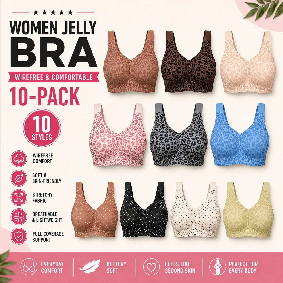 Women’s Jelly Support Bra – Wirefree & Full Coverage