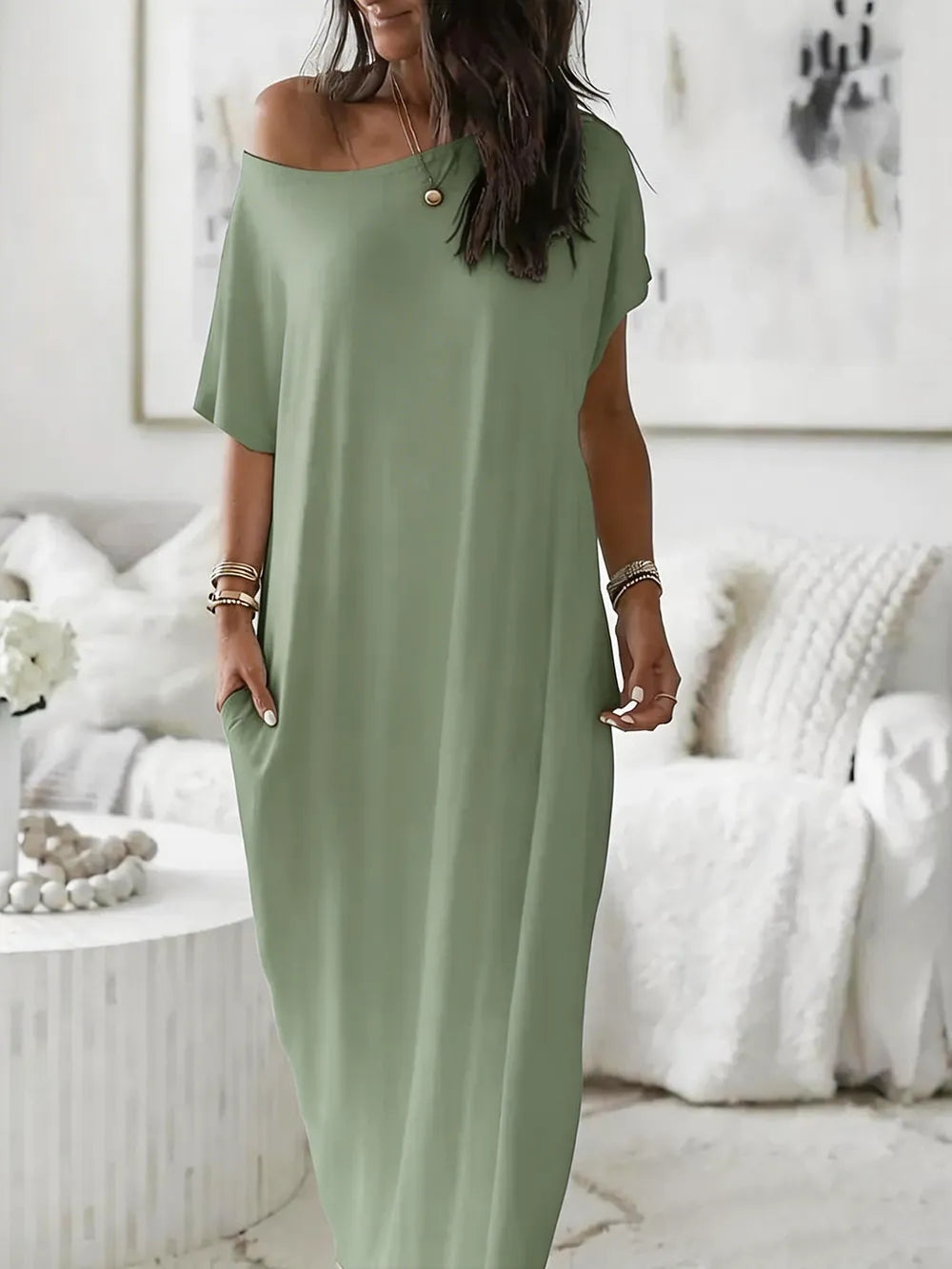 ⚡FINAL SALE⚡ Women's Casual Off-Shoulder Maxi Dress with Pockets