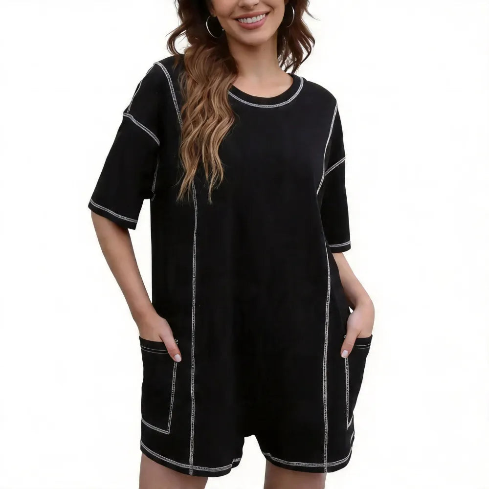 💝Women Casual Oversized Athletic Short Sleeve Romper Deep Pocket Loungewear