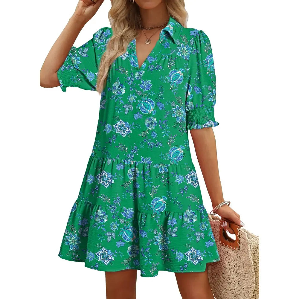 Dokotoo Women's Pleated Midi Summer Dress - V Neck