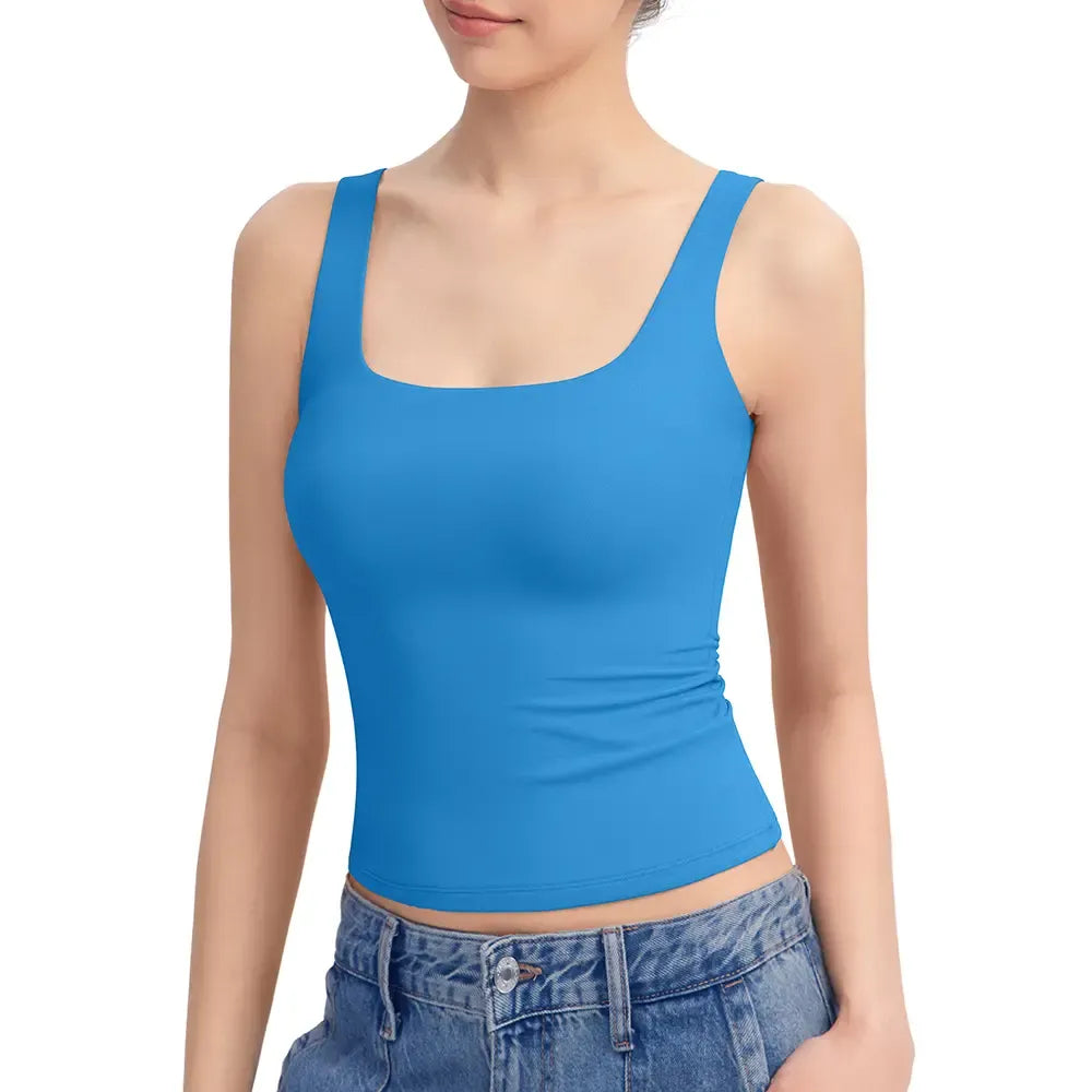Women Square Neck Double Lined Sleeveless Tank Top Minimalist Casual Basic Tops