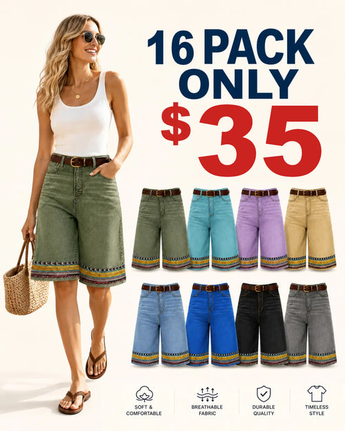 ⏰Clearance Sale⚡16-Pack Only $35⚡Women’s Printed Hem Denim Bermuda Shorts