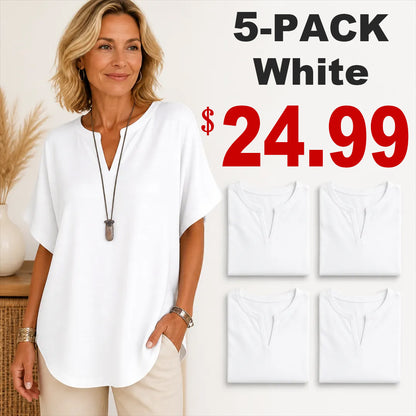 🔥Special Offer Event⚡10-Pack for Only $34.99⚡Women’s Loose-Fit Cotton-Linen Short-Sleeve Top with V-Neck and Rounded Hem