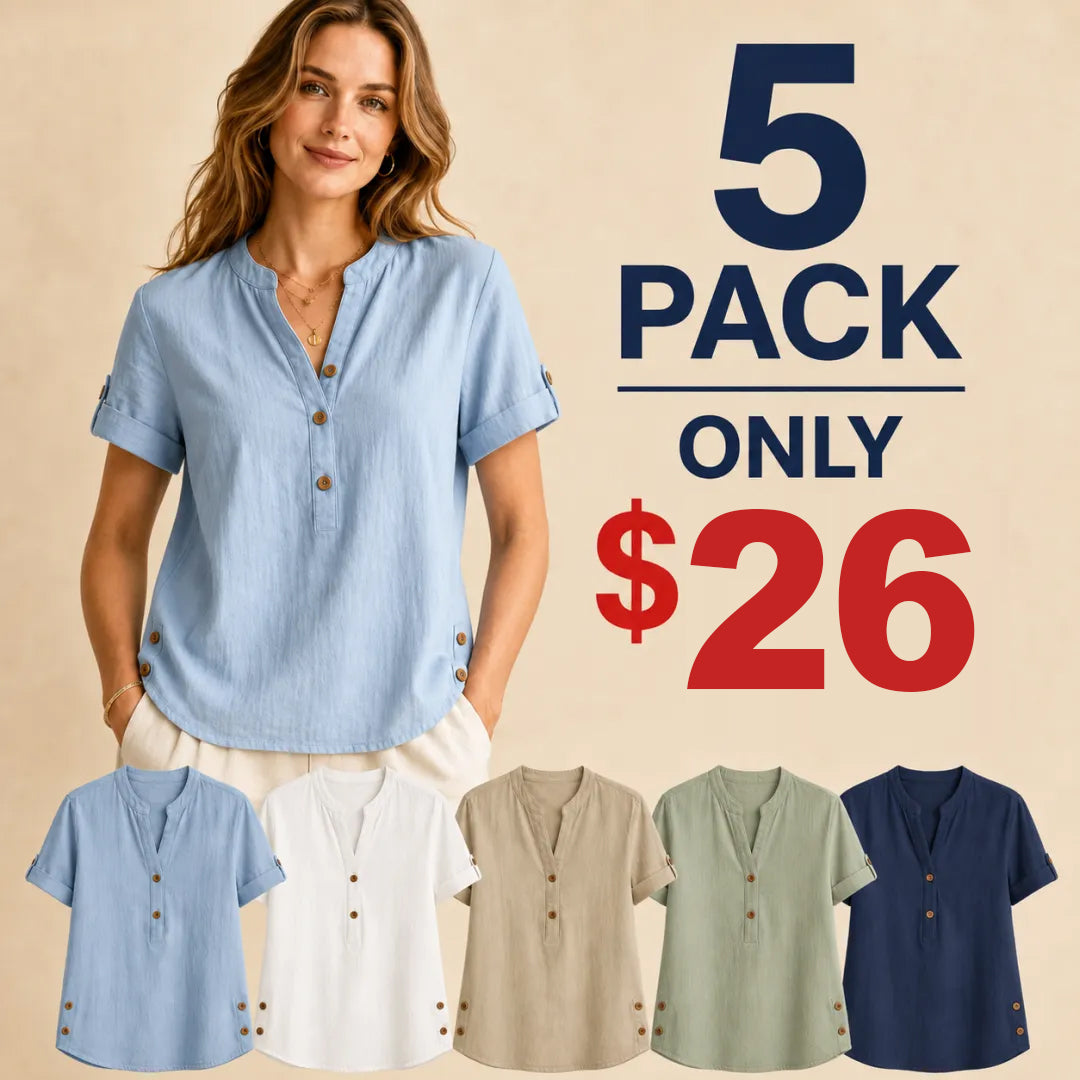 ⏰Clearance Sale⚡10 Pack Only $32⚡Women's Linen Mandarin Collar T-Shirt