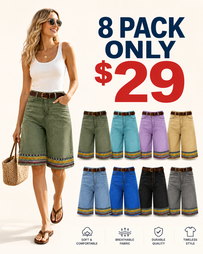 ⏰Clearance Sale⚡16-Pack Only $35⚡Women’s Printed Hem Denim Bermuda Shorts