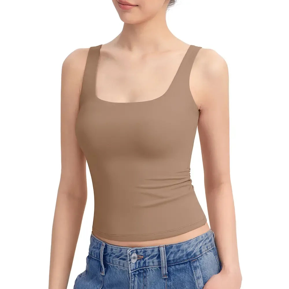 Women Square Neck Double Lined Sleeveless Tank Top Minimalist Casual Basic Tops