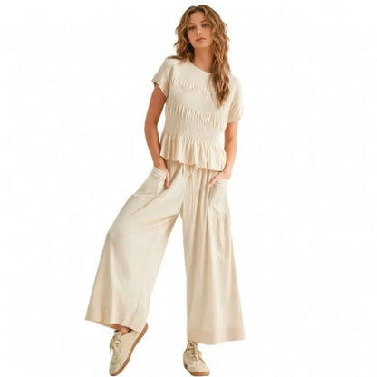 ⚡FINAL SALE⚡ Women’s  2-Piece Smocked Top & Wide-Leg Pants Set
