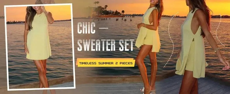 Sleeveless Sweater & Shorts Set for Women