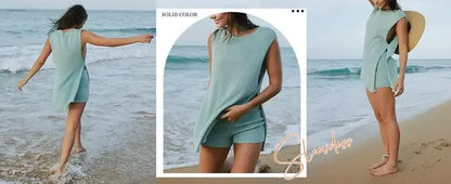Sleeveless Sweater & Shorts Set for Women
