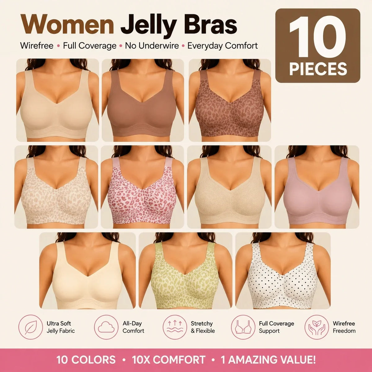 Women’s Jelly Support Bra – Wirefree & Full Coverage
