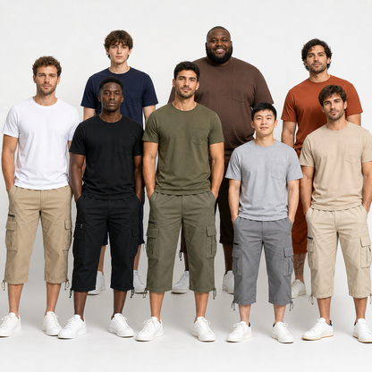 Limited Deal 8-Pack Men's Cropped Cargo Capri Pants, Utility Pocket Drawstring Hem Bundle