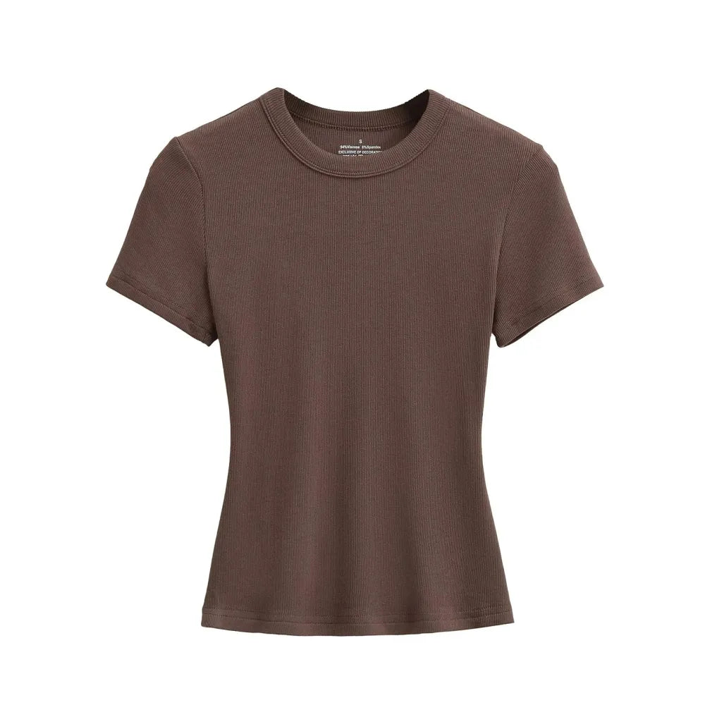 Women's Slim Fit Ribbed Knit T-Shirt – Soft Short Sleeve Basic Tee