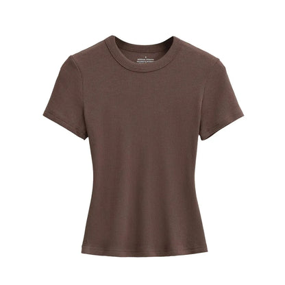 Women's Slim Fit Ribbed Knit T-Shirt – Soft Short Sleeve Basic Tee