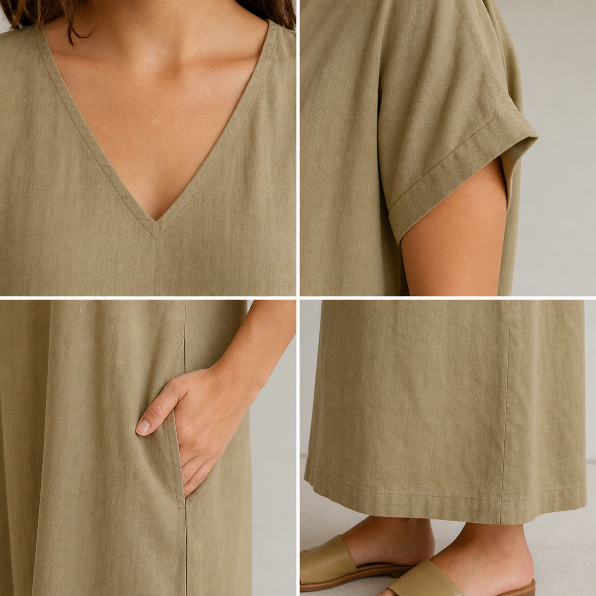 Women's Relaxed V-Neck Pocket Maxi Dress