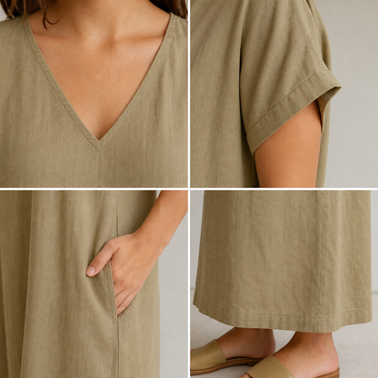 Women's Relaxed V-Neck Pocket Maxi Dress